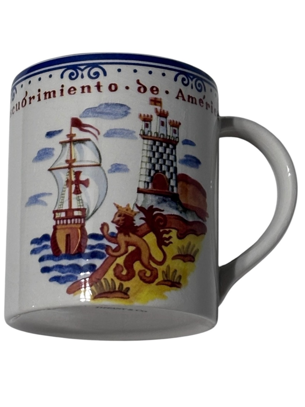 TIFFANY & CO Quinto-Centenario 1492-1992 White Mug New World Scenes Coffee Cup